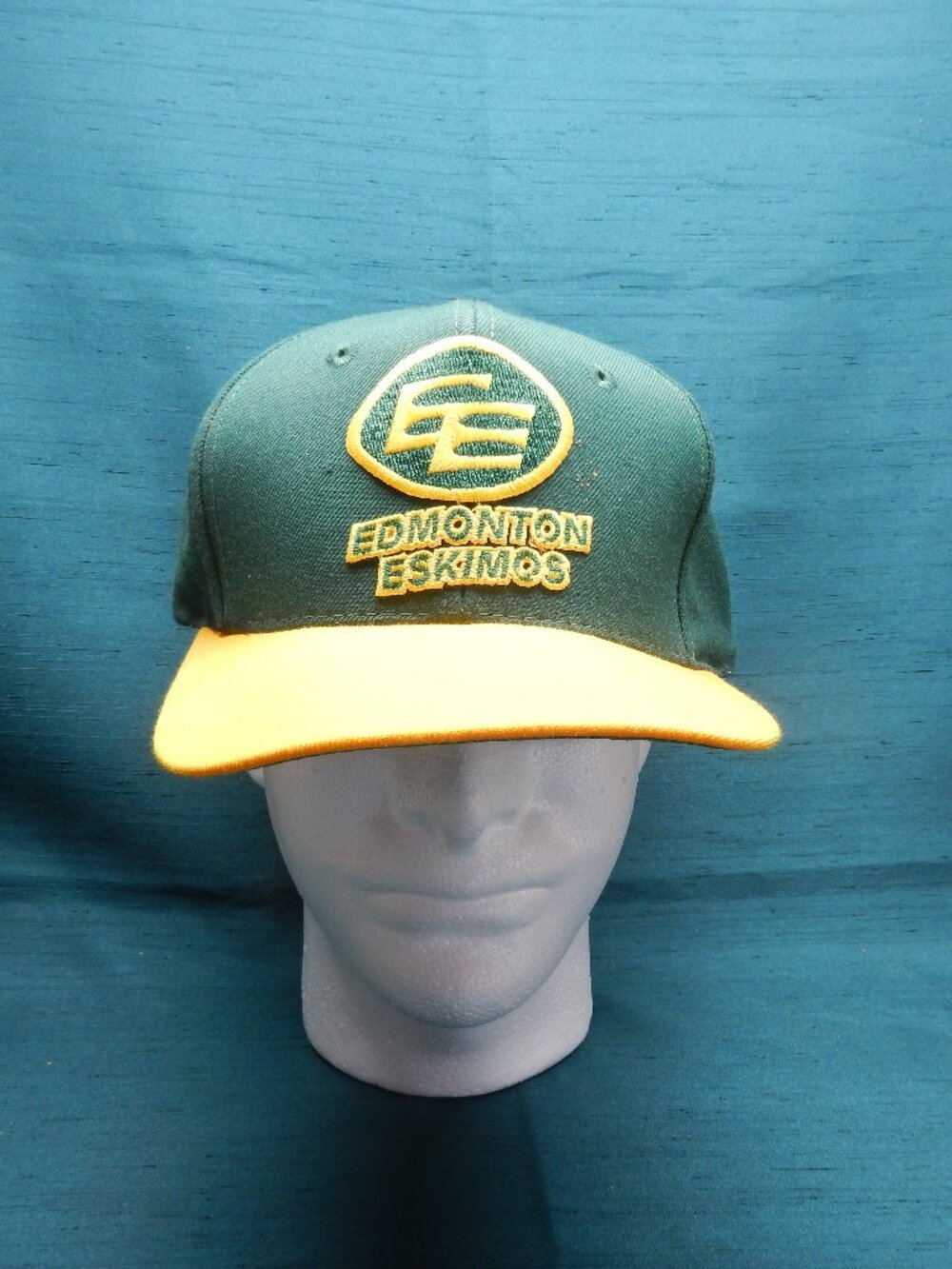 Vintage Edmonton Eskimos Green and Gold Snapback Baseball Hat.